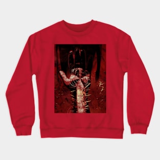 Digital collage and special processing. Hand full of spikes. Cursed. Red and white. Crewneck Sweatshirt